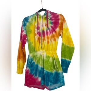 Vintage Juicy Couture Women's Rainbow Long Sleeve Tie Dye Jumper Romper Size XS